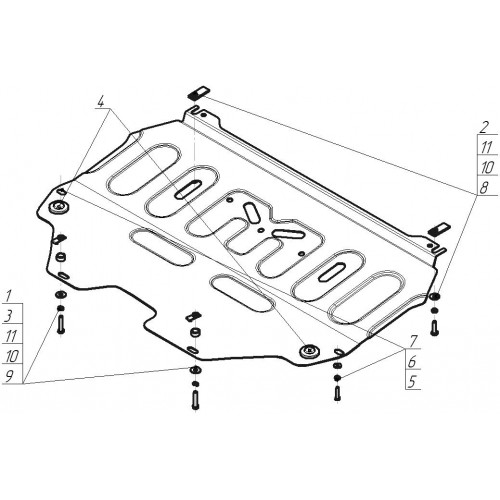 Защита Картера двигателя, КПП MOTODOR для Citroen C4 2004-2011, Сталь 2 мм - Арт. 71604